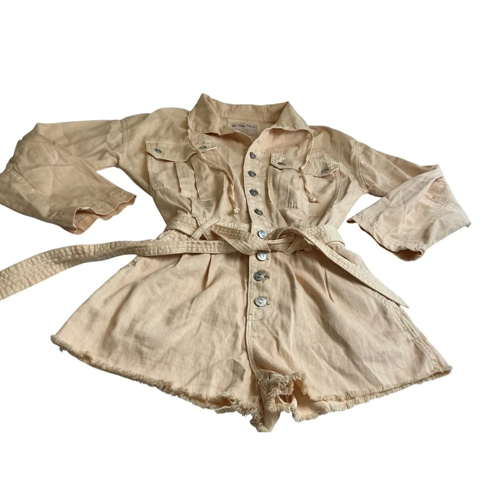 Free People We The Free Marci Coverall Romper Peach XS New‎ With Tags Utility